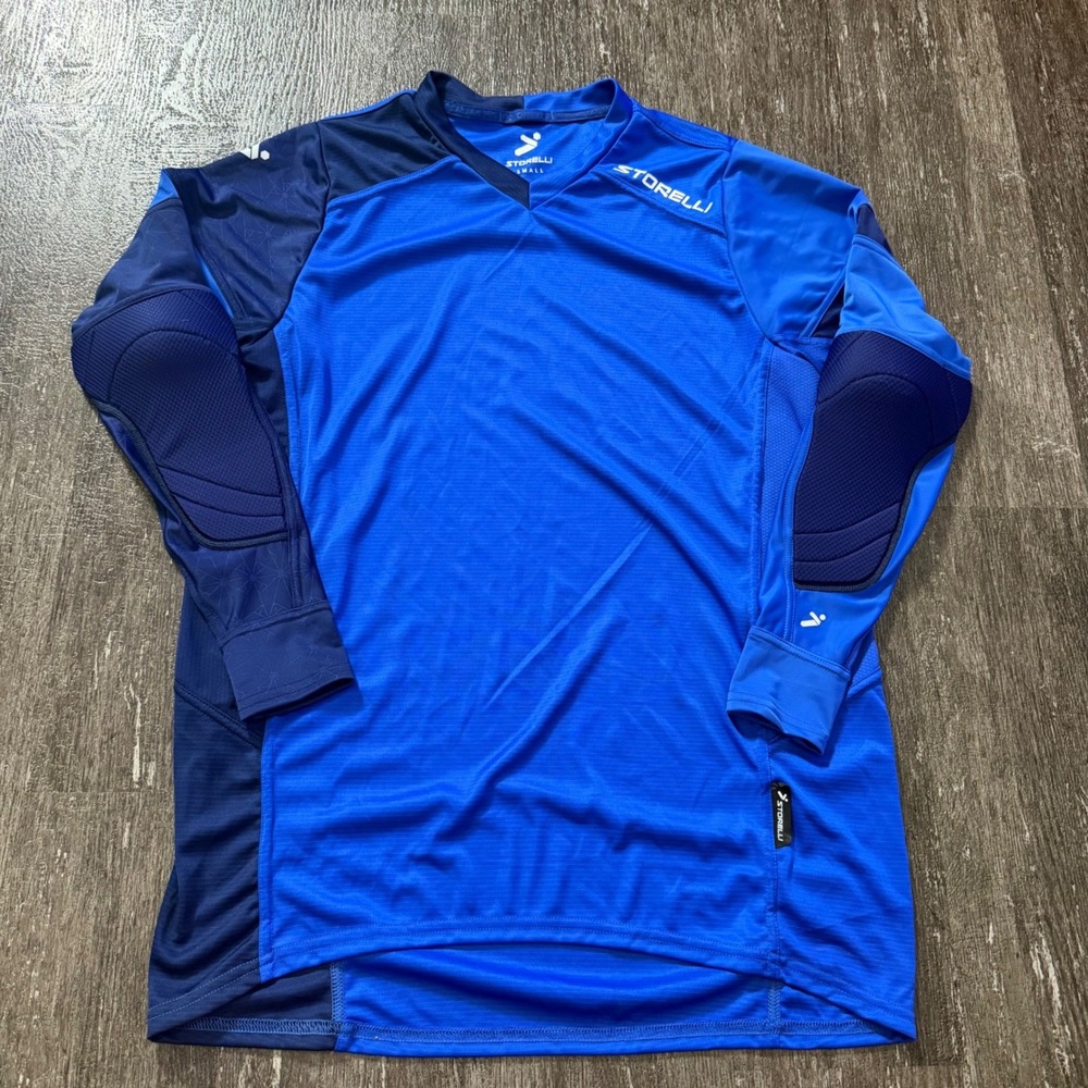 Storelli Goalkeeper Jersey Men Small Blue Padded Elbows Soccer Long Sleeve Shirt